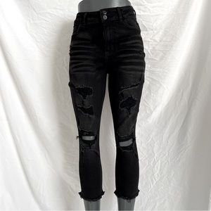 NOBO No Boundaries High Rise Crop Dark Wash Distressed Jeans Size 13
